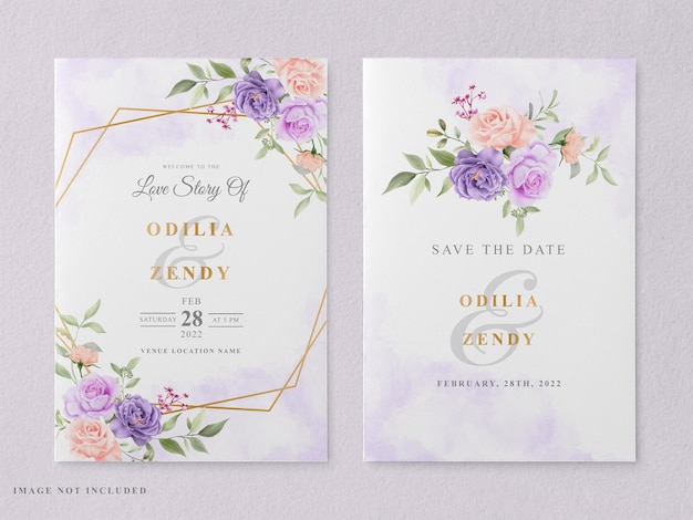 Hermosa y elegante plantilla de tarjeta de invitación de boda floral