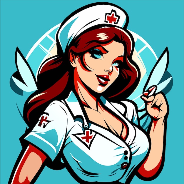 Hermosa enfermera caliente dibujada a mano plana elegante pegatina de dibujos animados icono concepto ilustración aislada