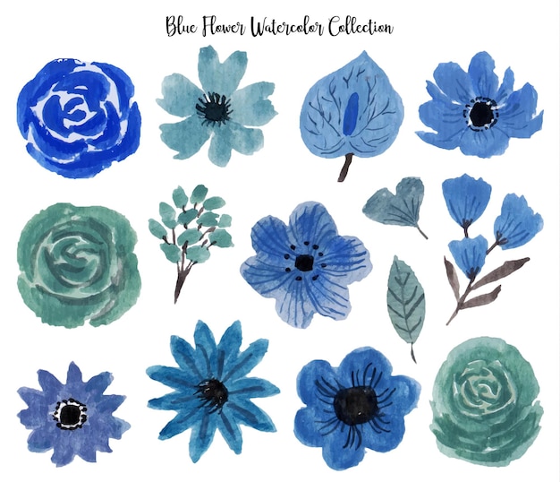 una hermosa flor azul dibujada a mano acuarela