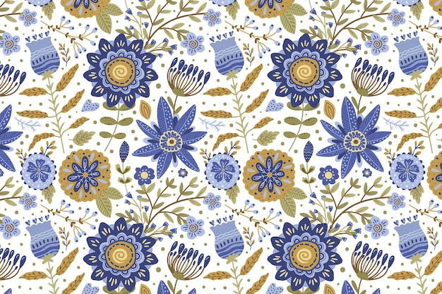 una hermosa flor azul moderna ilustración de patrones sin fisuras