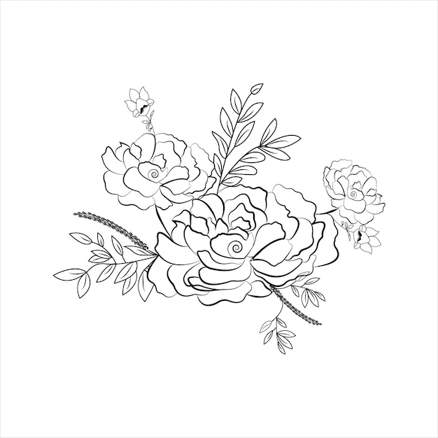 Hermosa flor dibujada a mano monocromo vector floral ilustración arte