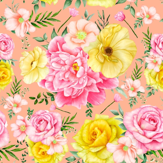 hermosa flor flor acuarela de patrones sin fisuras