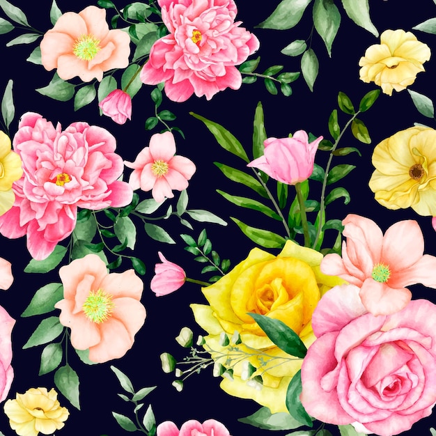 hermosa flor flor acuarela de patrones sin fisuras