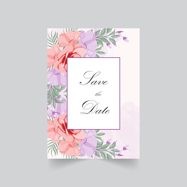 Hermosa flor floreciente tarjeta de invitación de boda acuarela