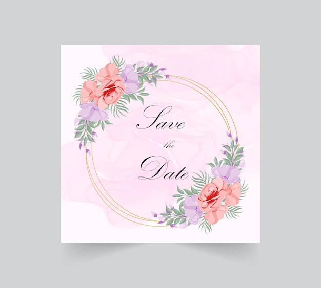 Hermosa flor floreciente tarjeta de invitación de boda acuarela