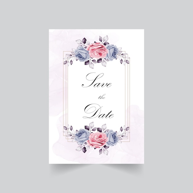Hermosa flor floreciente tarjeta de invitación de boda acuarela