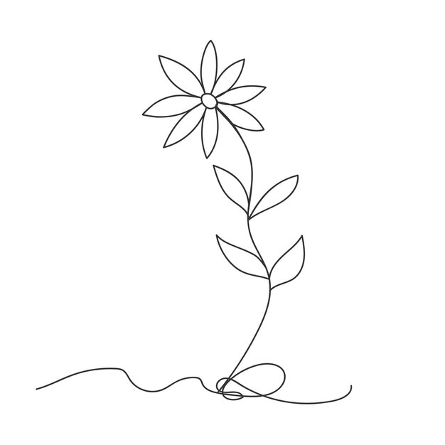 Hermosa flor de una línea de estilo de dibujo continuo aislado ilustración vectorial
