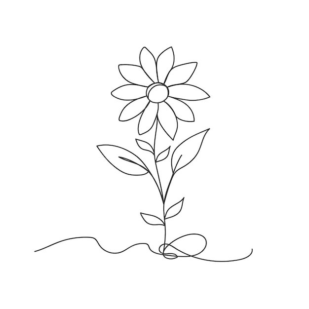 Hermosa flor de una línea de estilo de dibujo continuo aislado ilustración vectorial