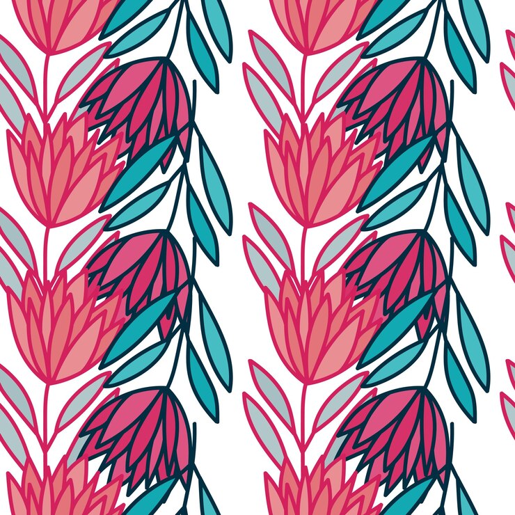 Vector hermosa flor de patrones sin fisuras papel tapiz floral de contorno simple