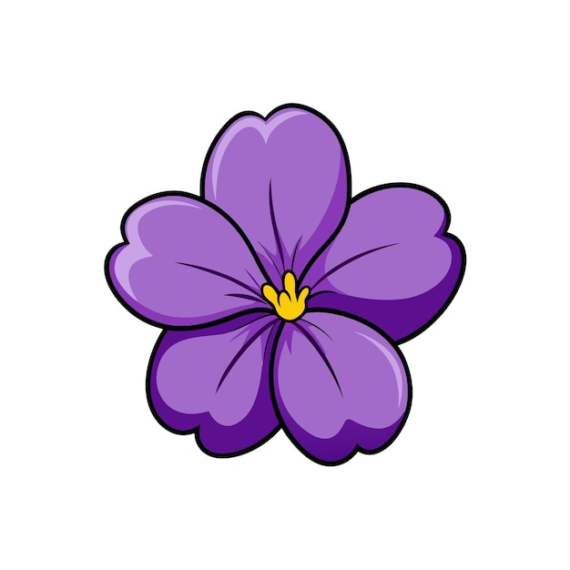 Una hermosa flor violeta de dibujos animados con cinco pétalos