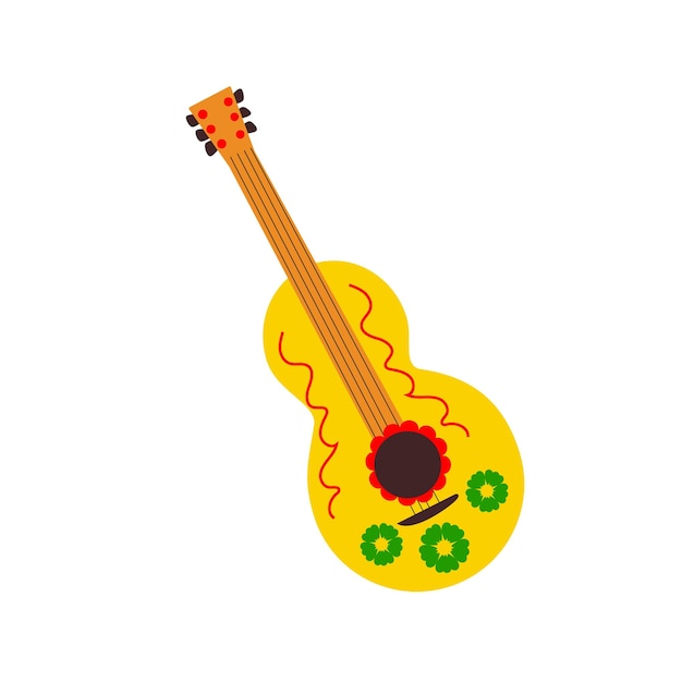 hermosa guitarra mexicana amarilla con patrones florales de México