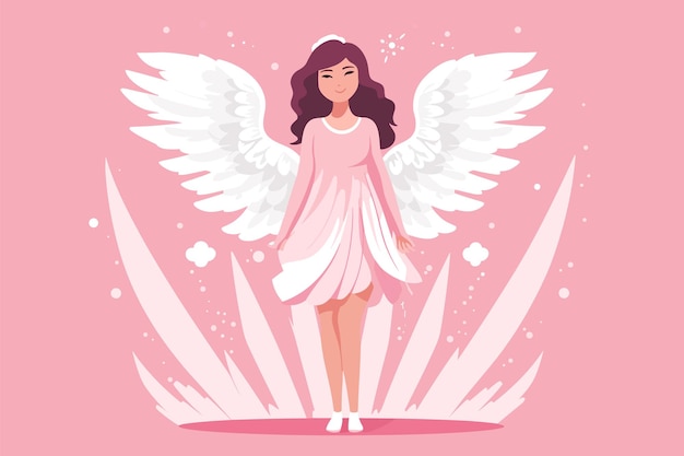 Hermosa hada con una ilustración de aura angelical Ángel con ilustración de alas en fondo rosa