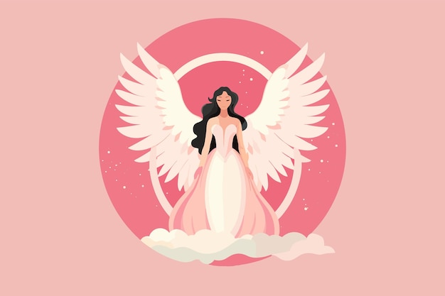 Hermosa hada con una ilustración de aura angelical Ángel con ilustración de alas en fondo rosa