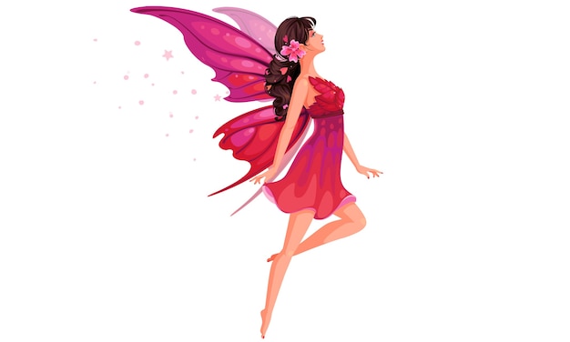 Hermosa hada voladora en vestido rosa ilustración