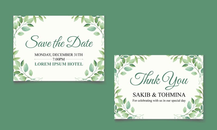 hermosa hoja floral plantilla de invitación de boda