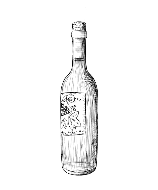 Una hermosa ilustración artística de una botella con un delicioso elemento de diseño de uvas