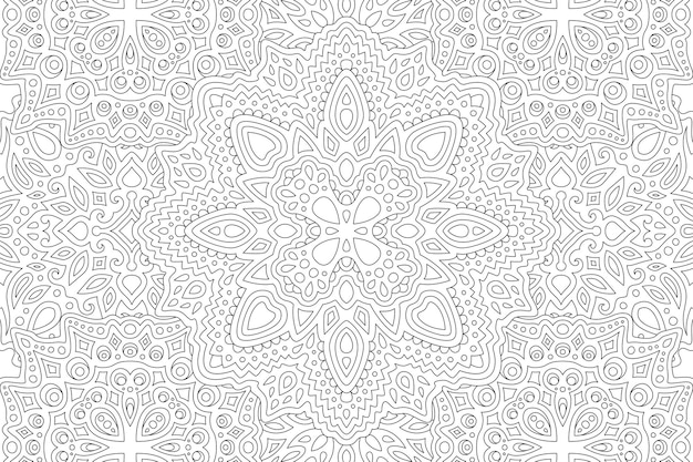 Hermosa ilustración en blanco y negro para colorear para adultos con patrón oriental abstracto lineal