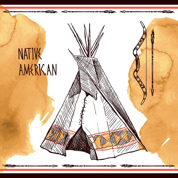 Vector hermosa ilustración de boceto dibujado a mano nativo americano