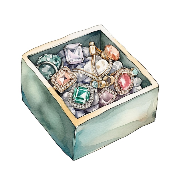 Vector hermosa ilustración de caja de joyas en acuarela abstracta