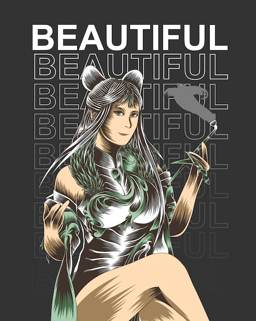 Hermosa ilustración de chica fumadora