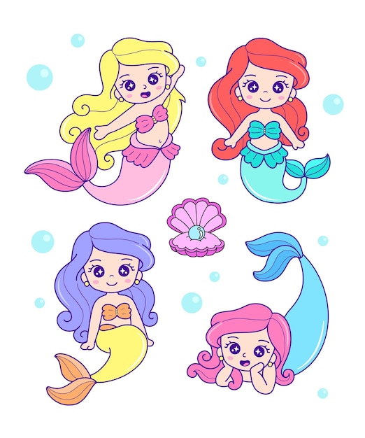 Vector hermosa ilustración de colección de sirenas