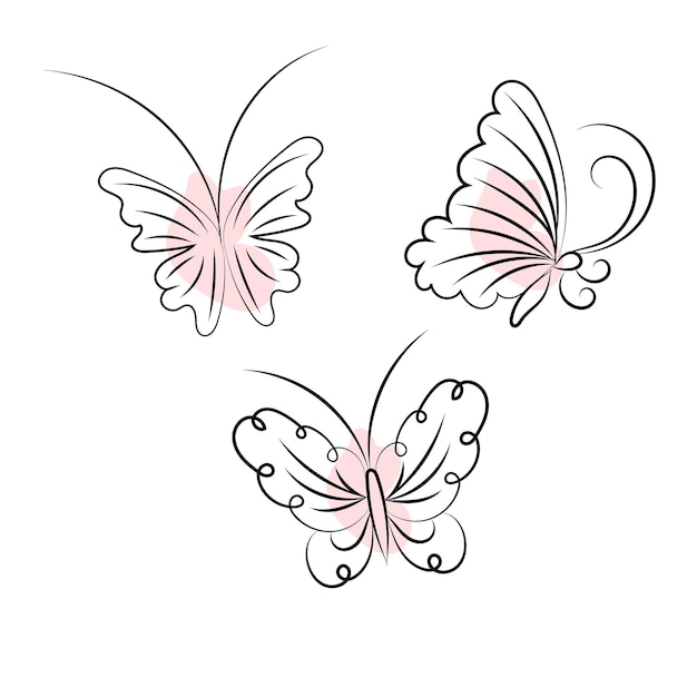 Vector hermosa ilustración de contorno de mariposa