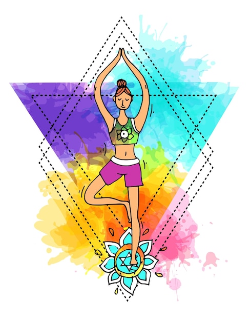 Hermosa ilustración dibujada a mano hacer dibujo de estilo doodle de yoga