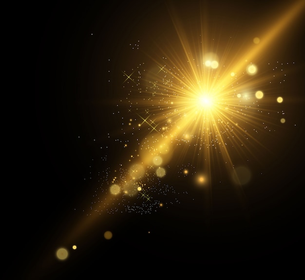 Hermosa ilustración dorada de una estrella sobre un fondo translúcido con polvo de oro y brillos.