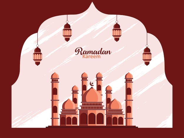 Hermosa ilustración de fanus de mezquita o linterna con fondo mínimo Vector Premium