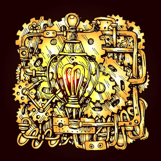 Hermosa ilustración gráfica vectorial dibujada a mano elemento mecánico Dibujo de estilo Steampunk