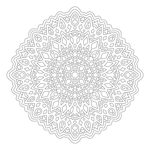 Hermosa ilustración monocromática para colorear página de libro con patrón abstracto lineal redondo aislado sobre fondo blanco