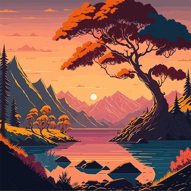 Una hermosa ilustración de un paisaje