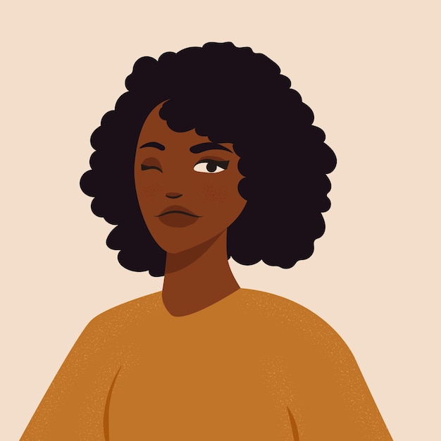 Hermosa ilustración plana de un retrato de niña negra con cabello afro