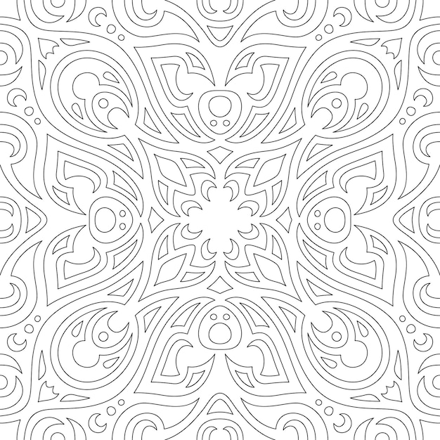 Hermosa ilustración de vector lineal monocromático para la página del libro de colorear para adultos con patrones sin fisuras vintage abstractos en el fondo blanco