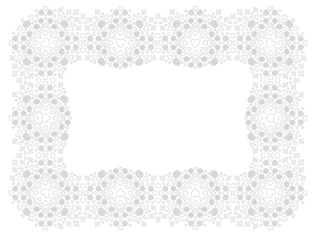 Hermosa ilustración de vector lineal monocromo para la página del libro de colorear del día de San Valentín con marco de rectángulo abstracto aislado en el fondo blanco