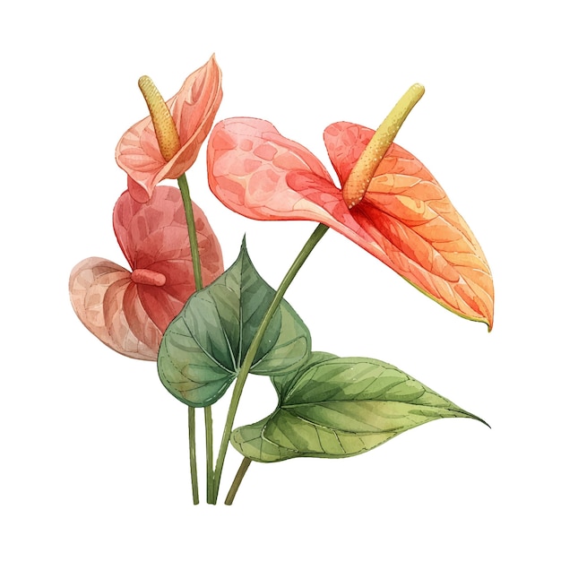 Vector hermosa ilustración vectorial de la flor de anturio en estilo acuarela