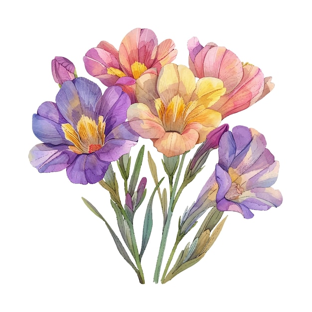 Vector hermosa ilustración vectorial de la flor de freesia en estilo acuarela1