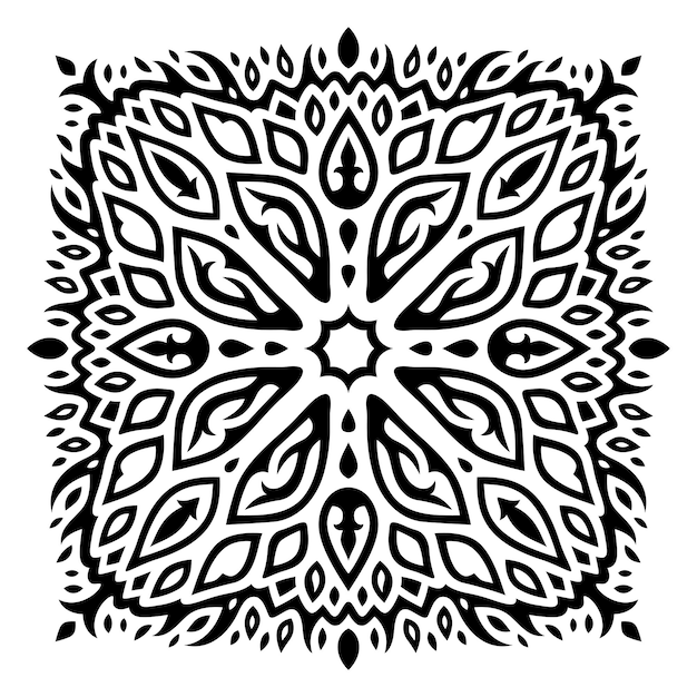 Hermosa ilustración vectorial monocromática con un patrón cuadrado de tatuaje tribal negro abstracto aislado en el fondo blanco