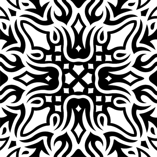 Hermosa ilustración vectorial monocromática con patrones sin fisuras tribales negros abstractos en el fondo blanco