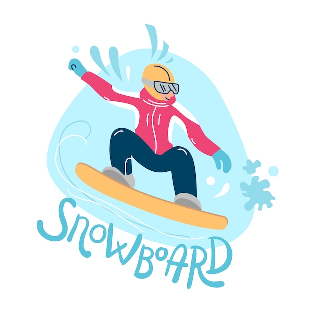 Hermosa ilustración vectorial plana actividades deportivas de invierno snowboard