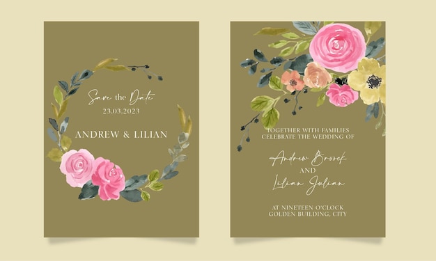 hermosa invitación de boda con arreglo floral