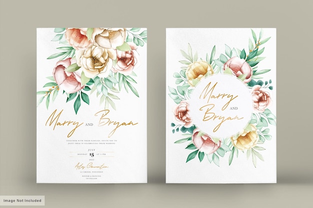 hermosa invitación de boda con flores de acuarela