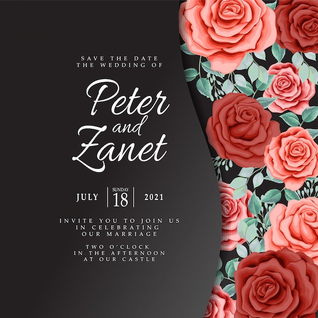 Hermosa invitación de boda de rosa floral plantilla editable