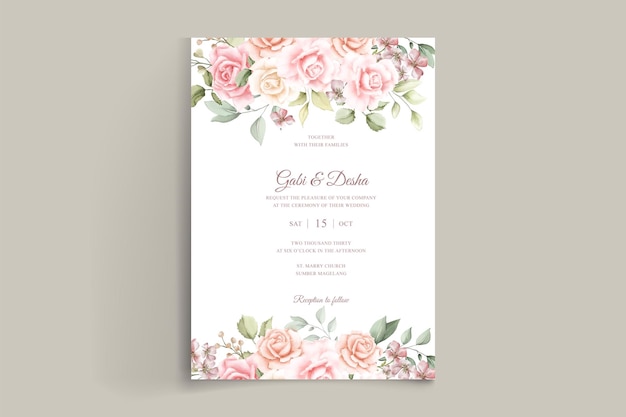 hermosa invitación de boda de rosas de acuarela