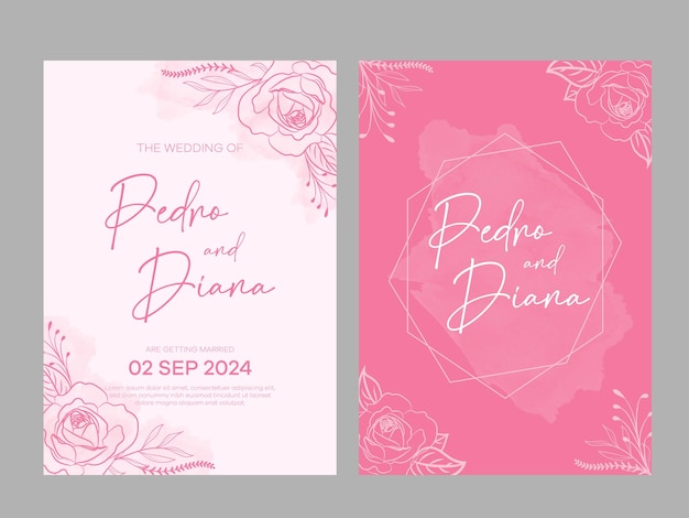 Hermosa invitación de boda con rosas dibujadas a mano
