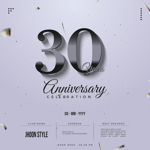 Hermosa invitación celebración del 30 aniversario con número de plata