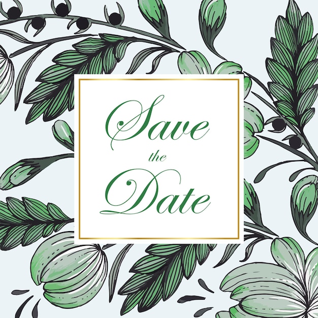 Hermosa invitación con composición de flores y marco dorado Tarjeta de marco floral