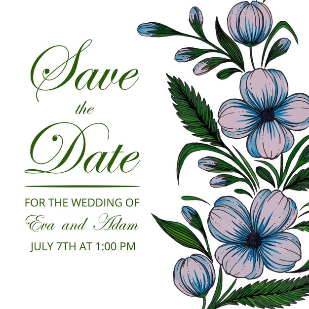 Hermosa invitación con composición de flores Tarjeta de marco floral