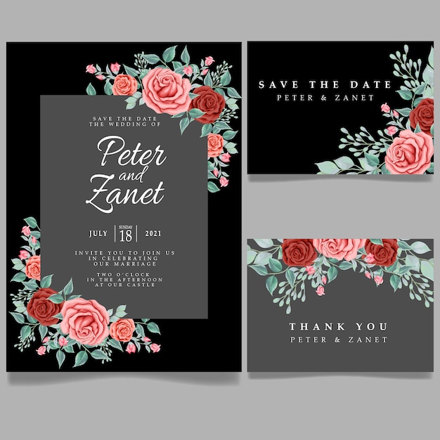 HERMOSA INVITACIÓN DE FLOR ROSA FLORAL DISEÑO DE PLANTILLA EDITABLE CON TARJETA DE TANQUES