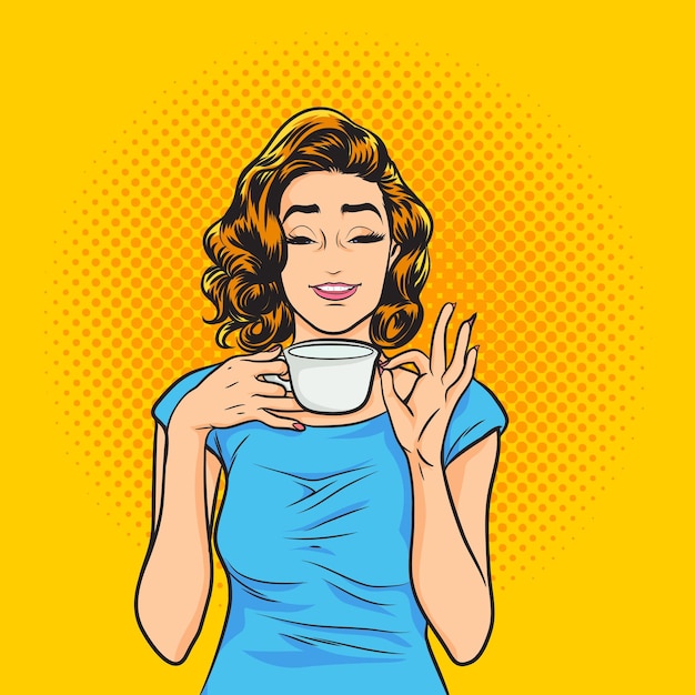 Hermosa joven bebiendo café o té concepto de estilo de vida saludable